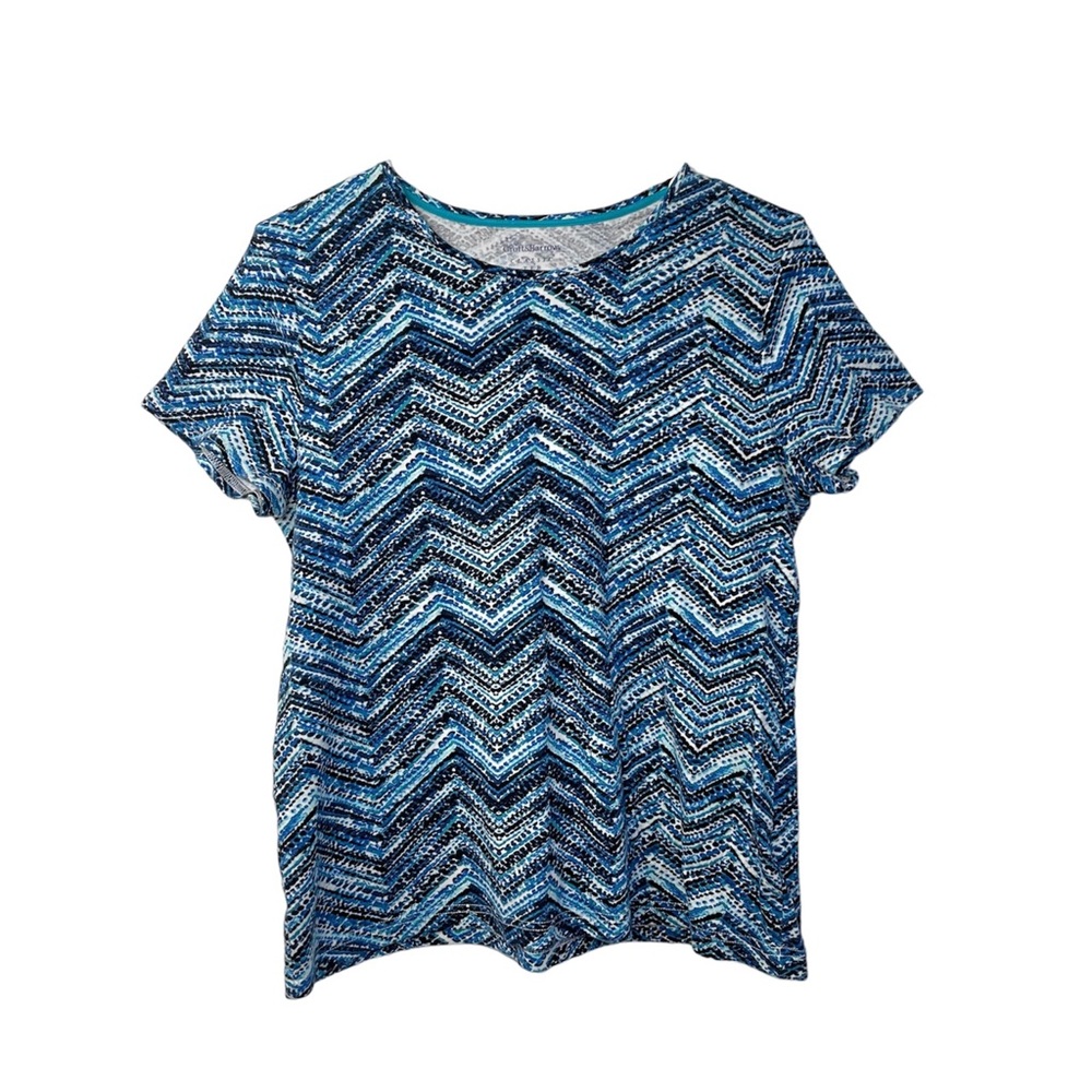Croft & Barrow Basic Tee Blue White Shirt Women's Medium Top Activewear Gym